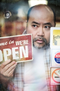 Promotional still from Soulpepper Theatre, credit Leon Aureus. For more or to see the original: http://soulpepper.ca/kimsconvenience